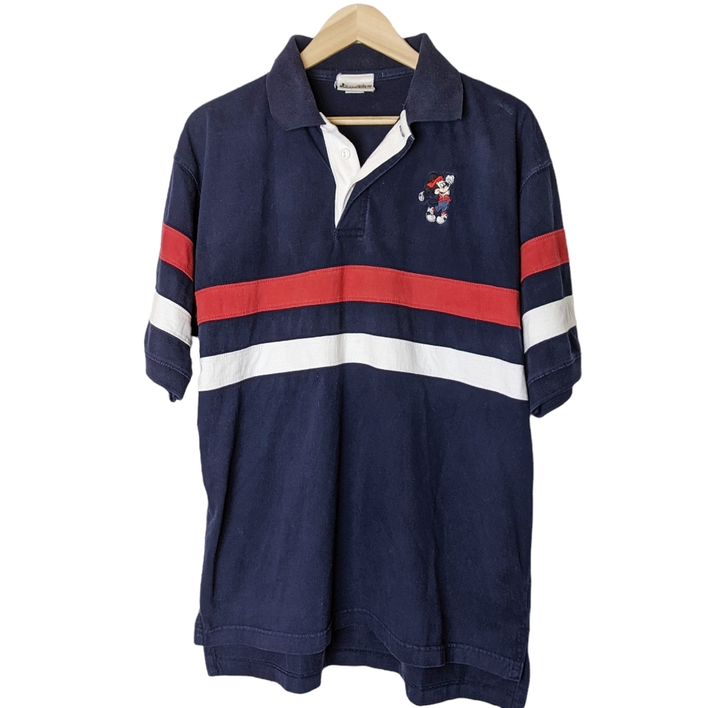 Vintage Walt Disney World Mickey Mouse Red Blue Polo Golf Shirt Size L